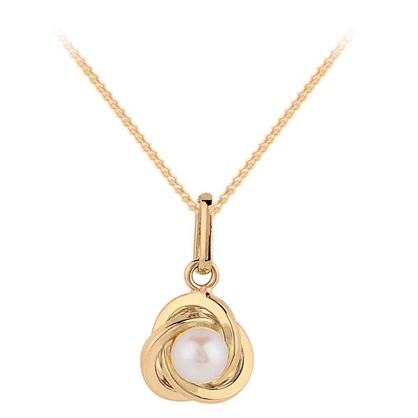 9ct Yellow Gold Pearl set Knot Pendant