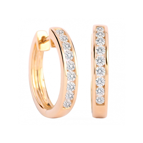 9ct Yellow Gold 0.50 Carat Total Weight Diamond Channel Set Hoops
