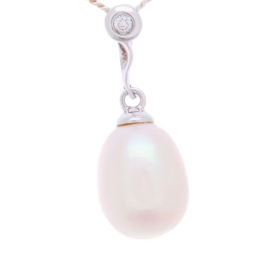 Gift boxed 7.5-8mm freshwater pearl, 9ct white gold and diamond pendant