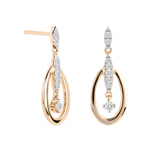 9ct Yellow Gold 0.15 Carat Total Weight Diamond Oval Drop Earrings