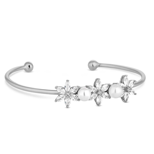 Cubic zirconia and pearl flower bangle