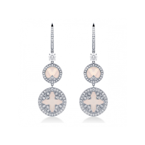 Treasure Empress 18ct White Gold Mother of Pearl and 1.41cttw Diamond Carriage Earrings